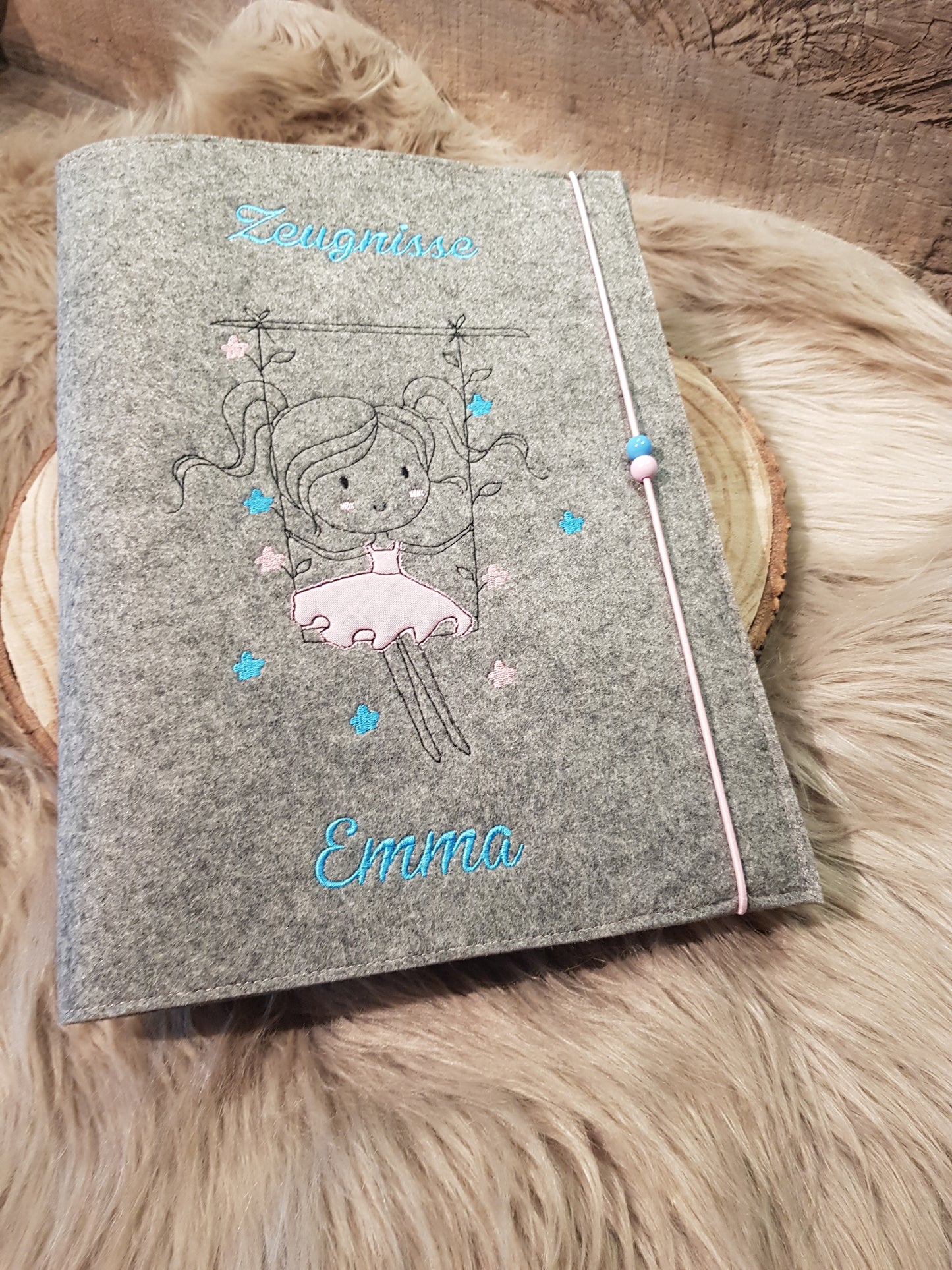 Zeugnismappe Zeugnisse Wunschnamen Geschenk Erinnerung Einschulung Schaukel Filz