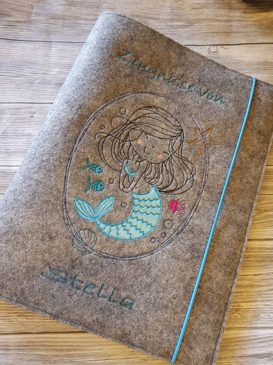 Zeugnismappe Zeugnisse Wunschnamen Geschenk Erinnerung Einschulung Meerjungfrau Filz