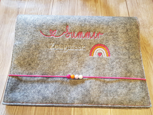 Zeugnismappe Zeugnisse Wunschnamen Geschenk Erinnerung Einschulung Regenbogen 🌈 Filz