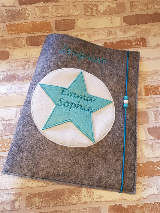 Zeugnismappe Zeugnisse Wunschnamen Geschenk Erinnerung Einschulung Stern Filz