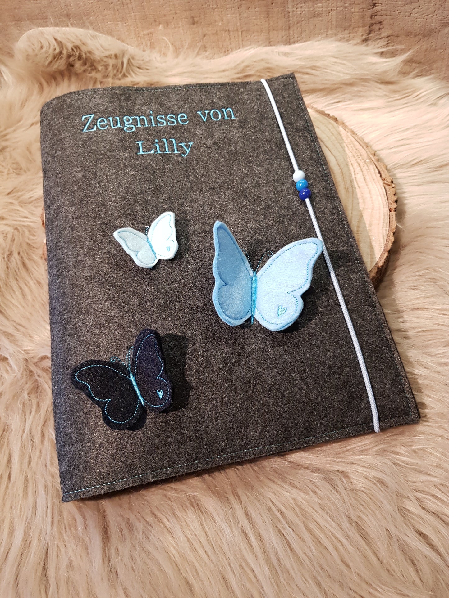 Zeugnismappe Zeugnisse Wunschnamen Schmetterlinge Filz Geschenk Erinnerung Einschulung