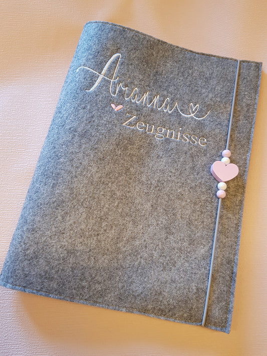 Zeugnismappe Zeugnisse Wunschnamen Geschenk Erinnerung Einschulung Herz Filz