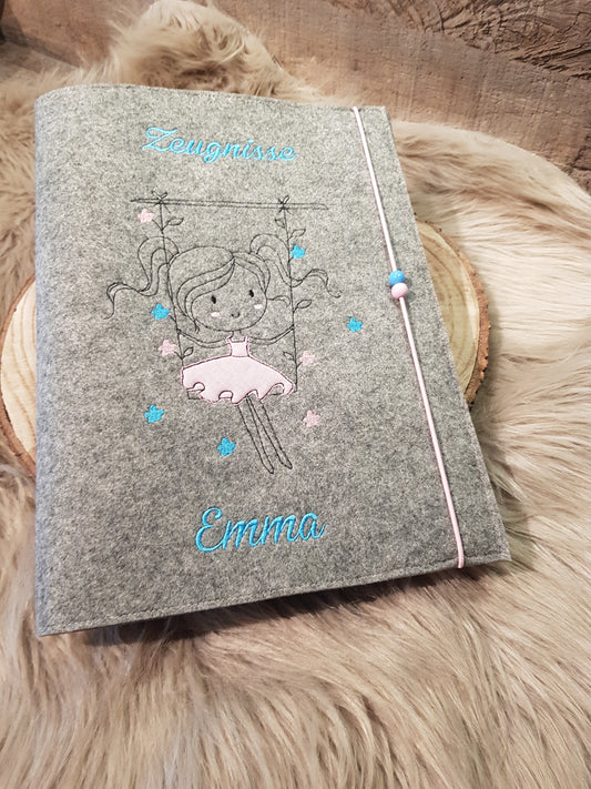 Zeugnismappe Zeugnisse Wunschnamen Geschenk Erinnerung Einschulung Schaukel Filz
