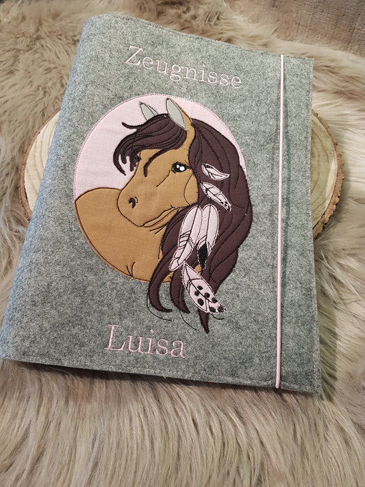 Zeugnismappe Zeugnisse Wunschnamen 🐎 Pferd Filz Geschenk Erinnerung Einschulung