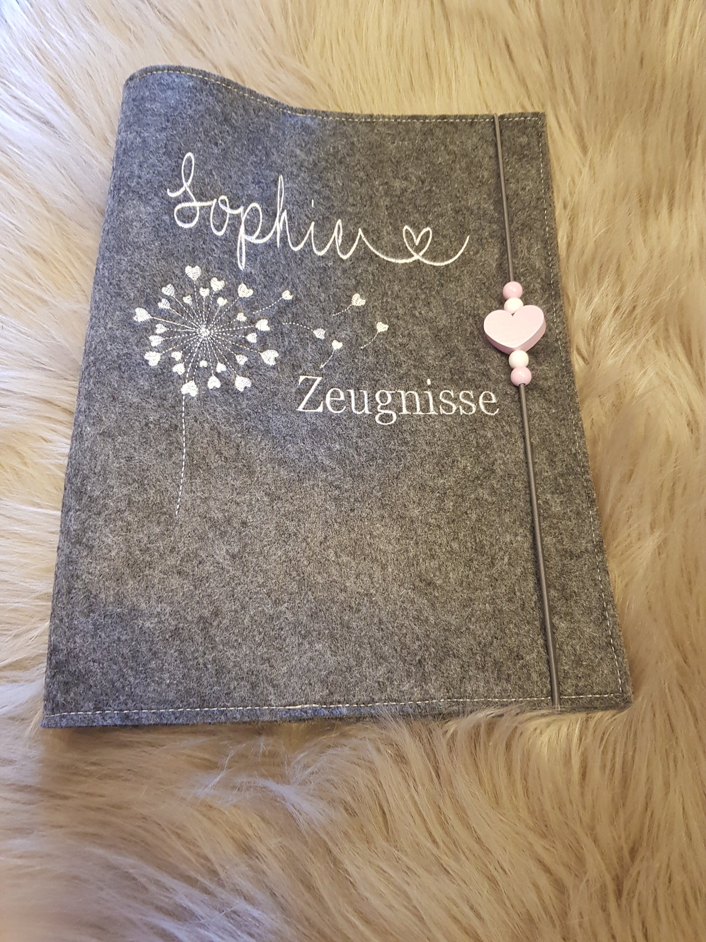 Zeugnismappe Zeugnisse Pusteblume Filz Wunschnamen Geschenk Erinnerung Einschulung