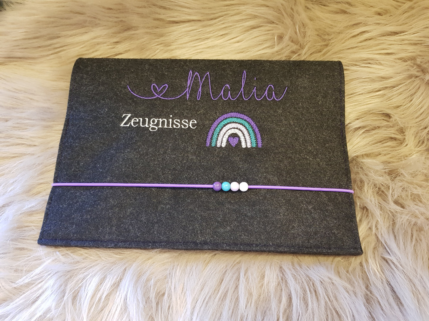 Zeugnismappe Filz Regenbogen 🌈 Wunschnamen bestickt Einschulung