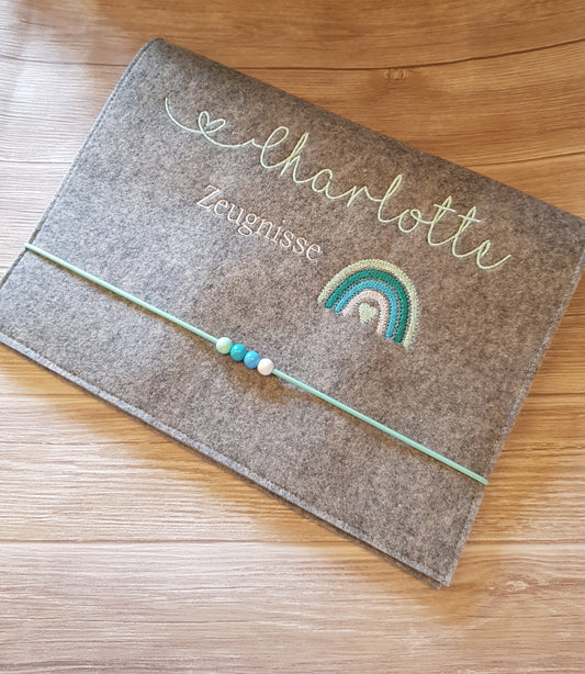 Zeugnismappe Zeugnisse Regenbogen 🌈 Filz Wunschnamen bestickt Einschulung Geschenk