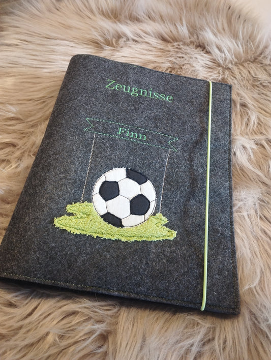 Zeugnismappe Zeugnisse Wunschnamen Geschenk Erinnerung Einschulung Filz personalisiert Fußball