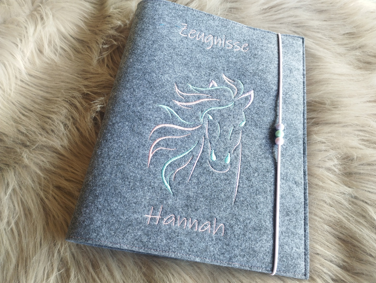 Zeugnismappe Zeugnisse Wunschnamen Geschenk Erinnerung Einschulung Filz Pferd