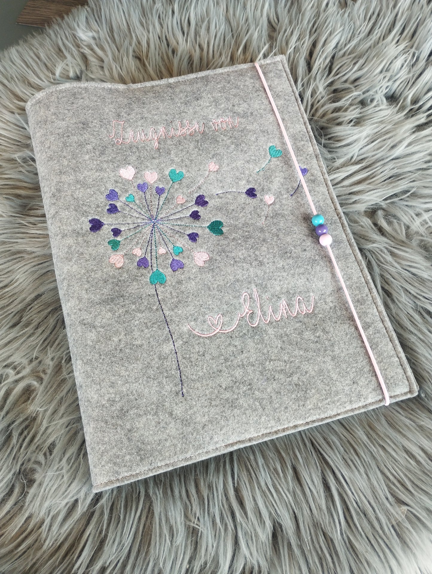 Zeugnismappe Zeugnisse Wunschnamen Geschenk Erinnerung Einschulung Pusteblume Filz