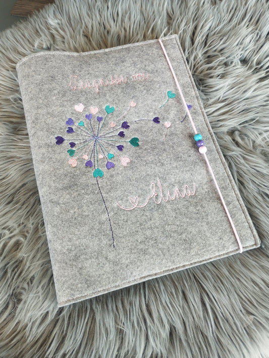 Zeugnismappe Zeugnisse Wunschnamen Geschenk Erinnerung Einschulung Pusteblume Filz