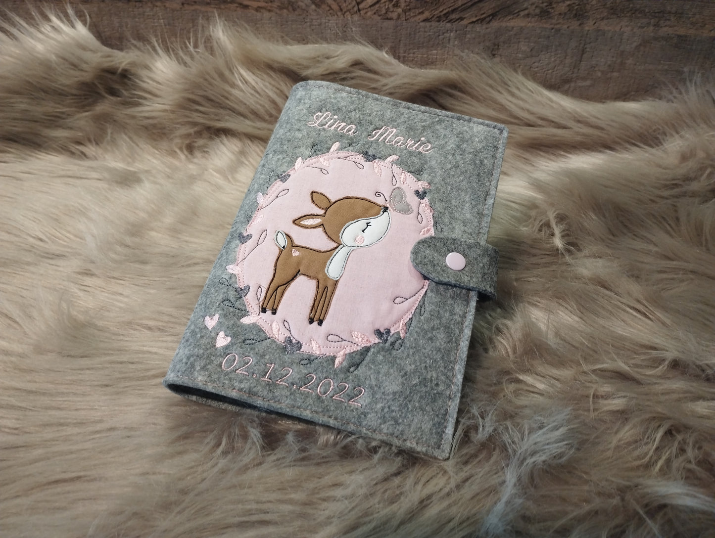 U Hefthülle Untersuchungsheft Reh Filz personalisiert Wunschnamen Geschenk Erinnerung Aufbewahrung Geburt