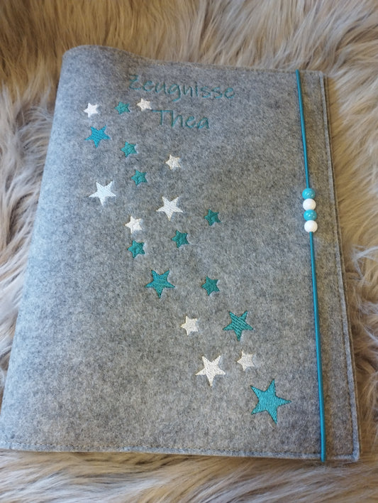 Zeugnismappe Zeugnisse Wunschnamen Geschenk Erinnerung Einschulung Filz Sterne personalisiert