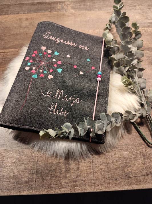 Zeugnismappe Pusteblume Geschenk Erinnerung Filz Wunschname Einschulung Zeugnisse personalisiert